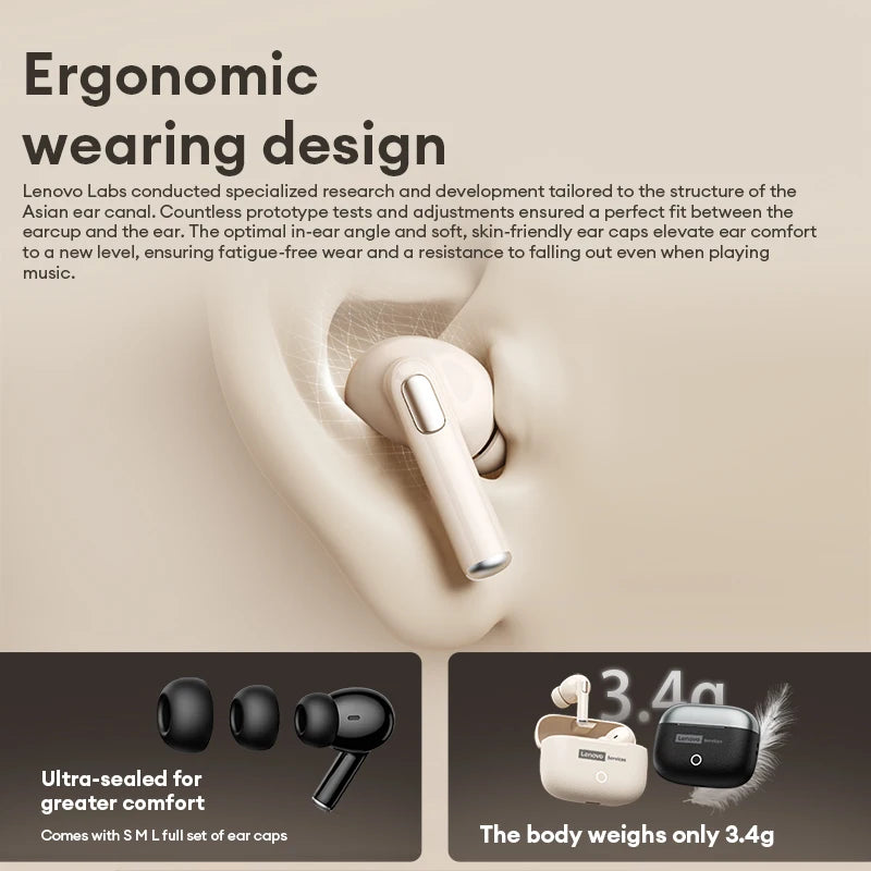 Choice Lenovo Gaming Earphones Wireless Bluetooth 6.0 Headphones Leather Texture Business Headset HD Calling ANC Noise LE221