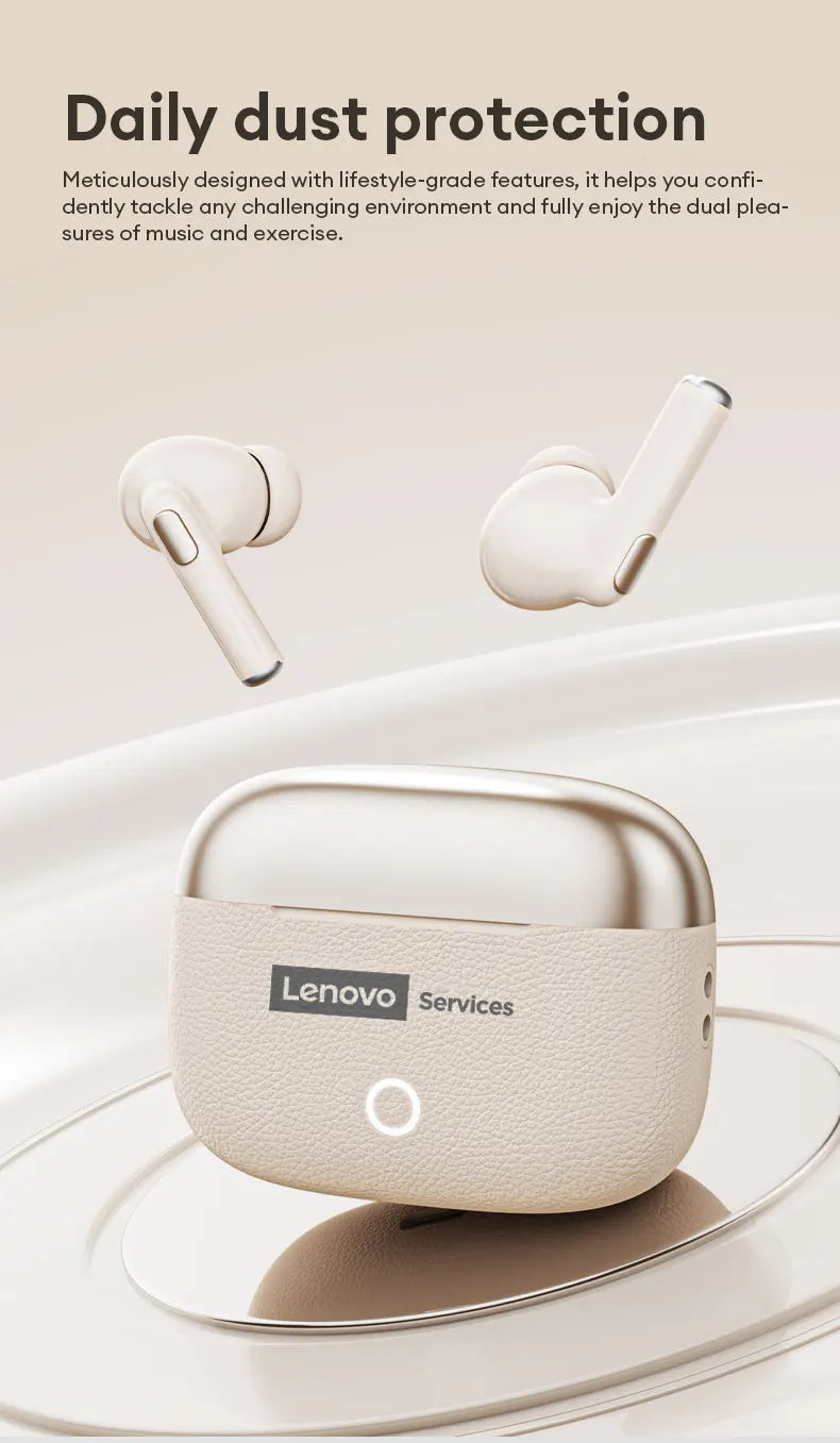 Choice Lenovo Gaming Earphones Wireless Bluetooth 6.0 Headphones Leather Texture Business Headset HD Calling ANC Noise LE221