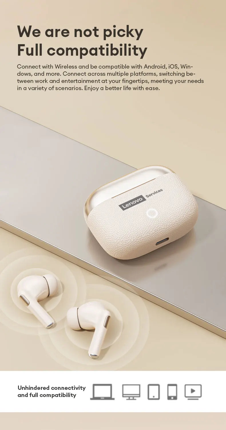 Choice Lenovo Gaming Earphones Wireless Bluetooth 6.0 Headphones Leather Texture Business Headset HD Calling ANC Noise LE221