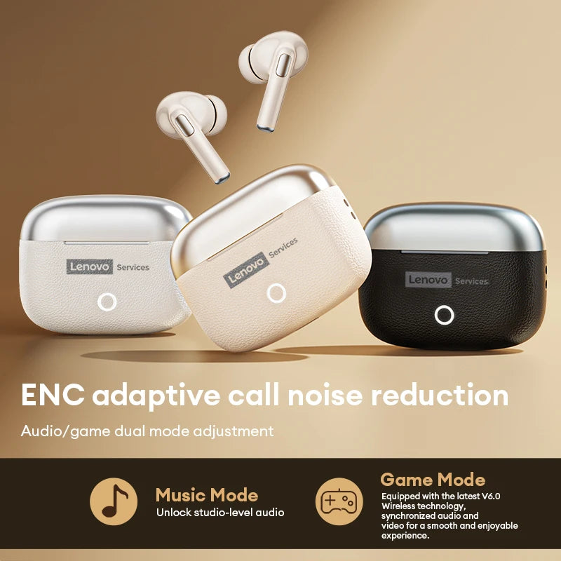 Choice Lenovo Gaming Earphones Wireless Bluetooth 6.0 Headphones Leather Texture Business Headset HD Calling ANC Noise LE221