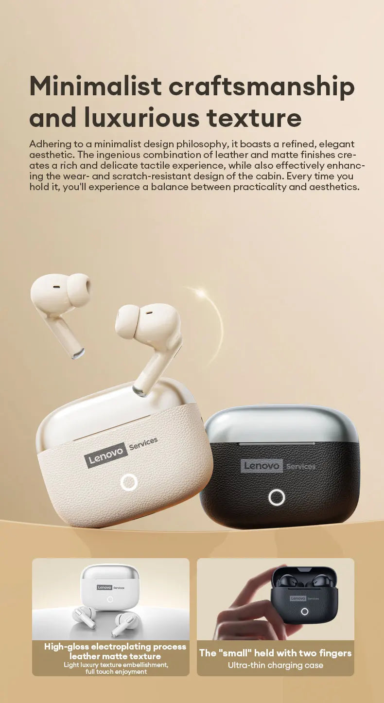 Choice Lenovo Gaming Earphones Wireless Bluetooth 6.0 Headphones Leather Texture Business Headset HD Calling ANC Noise LE221