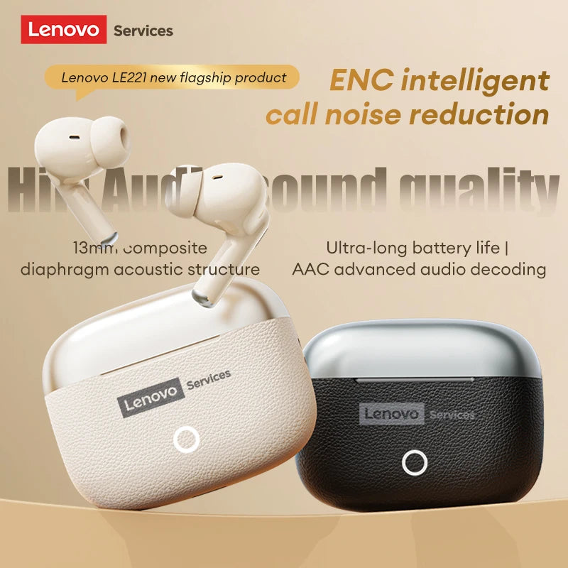 Choice Lenovo Gaming Earphones Wireless Bluetooth 6.0 Headphones Leather Texture Business Headset HD Calling ANC Noise LE221