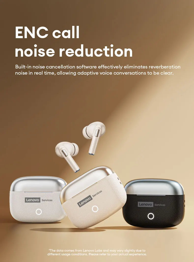 Choice Lenovo Gaming Earphones Wireless Bluetooth 6.0 Headphones Leather Texture Business Headset HD Calling ANC Noise LE221
