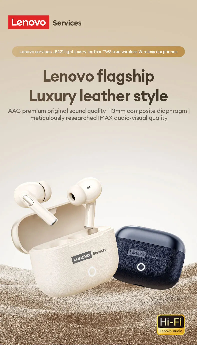 Choice Lenovo Gaming Earphones Wireless Bluetooth 6.0 Headphones Leather Texture Business Headset HD Calling ANC Noise LE221