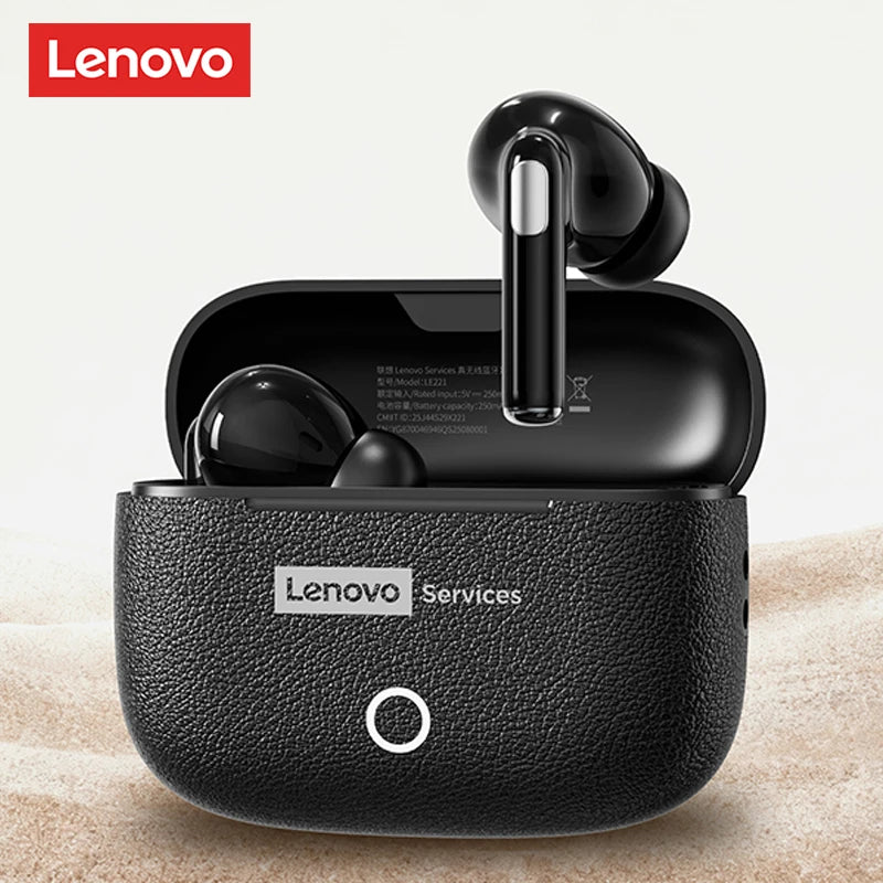 Choice Lenovo Gaming Earphones Wireless Bluetooth 6.0 Headphones Leather Texture Business Headset HD Calling ANC Noise LE221