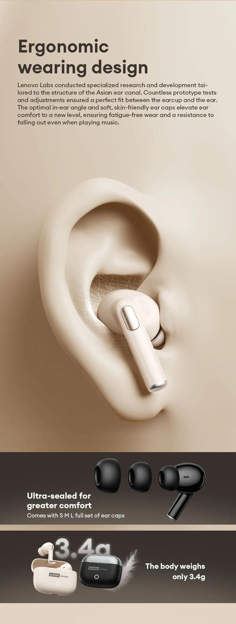 Choice Lenovo Gaming Earphones Wireless Bluetooth 6.0 Headphones Leather Texture Business Headset HD Calling ANC Noise LE221