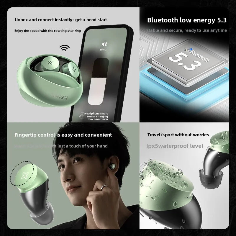 Wireless Bluetooth Earphones Noise Reduction Earbuds V5.3 Gaming Sports IPX5 Waterproof ENC Earphones 25HPlaytime headset